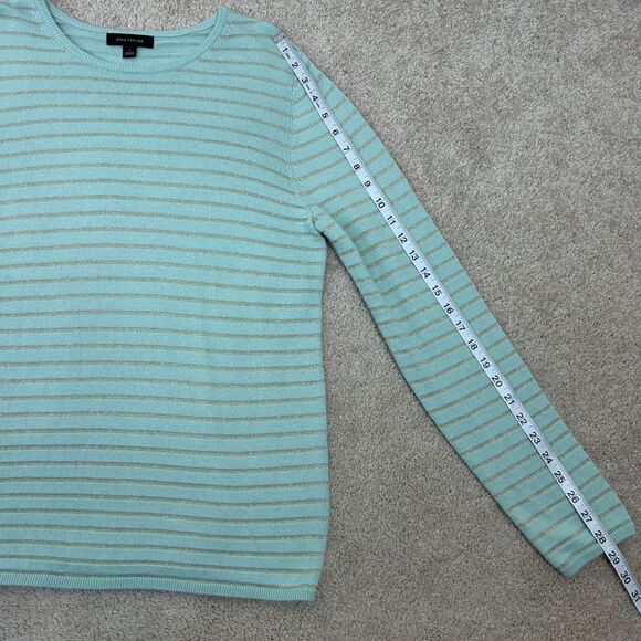 Ann Taylor Sweater Womens Large Gold Stripe Pullover Career Metallic Ladies - Picture 7 of 8